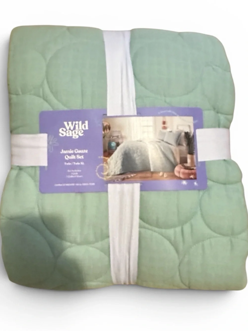 Jamie Gauze Quilt Set Twin Size in Seafoam Blue Green NWT